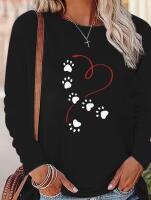 New Women&rsquo;s Size 0XL Plus Size Heart & Paw Print T-Shirt - Soft Stretchy Long Sleeve Round Neck Casual Top with Cute Paw Print& Heart Machine Washable 95% Polyester 5% Elastane Stock photos added