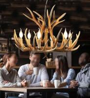 New Hubrin Brown Antler Chandeliers Lighting 6-Light, Farmhouse Deer Antler Chandelier Ceiling Hanging Pendant Light,Rustic Antler Light Fixtures for Dinning Room Kitchen Island (6 Lights arm +3arms)