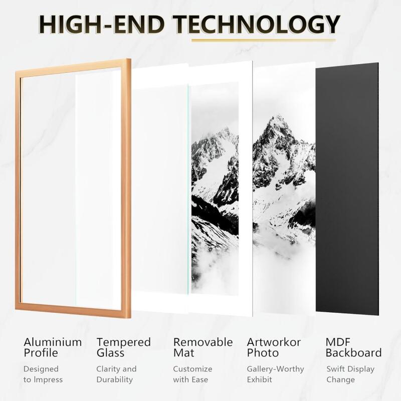 New Retail $207 24x36 Metal Poster Frame - 20x30 Aluminum Alloy Picture Frame with Mat - Tempered Glass Poster Frame - Rose Gold - Photo Frame Wall Hanging