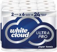 New White Cloud Ultra PRO Ultra Absorbent Paper Towel, Choose-a-Size Sheets, 2 Packs of 6 DOUBLE Rolls = 24 Regular Rolls