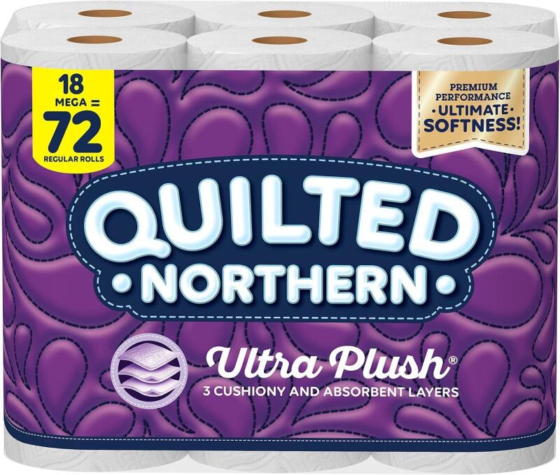 New Quilted Northern Ultra Plush Toilet Paper, 18 Mega Rolls = 72 Regular Rolls, 3X Thicker*, 3 Ply Soft Toilet Tissue
