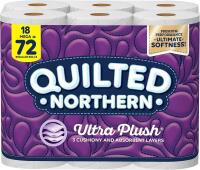 New Quilted Northern Ultra Plush Toilet Paper, 18 Mega Rolls = 72 Regular Rolls, 3X Thicker*, 3 Ply Soft Toilet Tissue