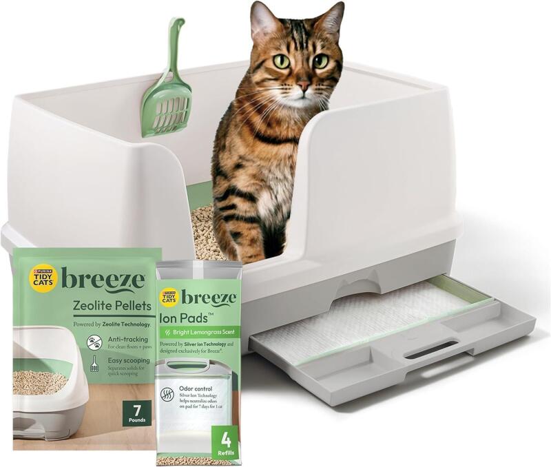 New Purina Tidy Cats Litter System, Non-Clumping, Breeze XL All-in-One Odor Control & Easy Clean Multi Cat Box - 18 lb. Box