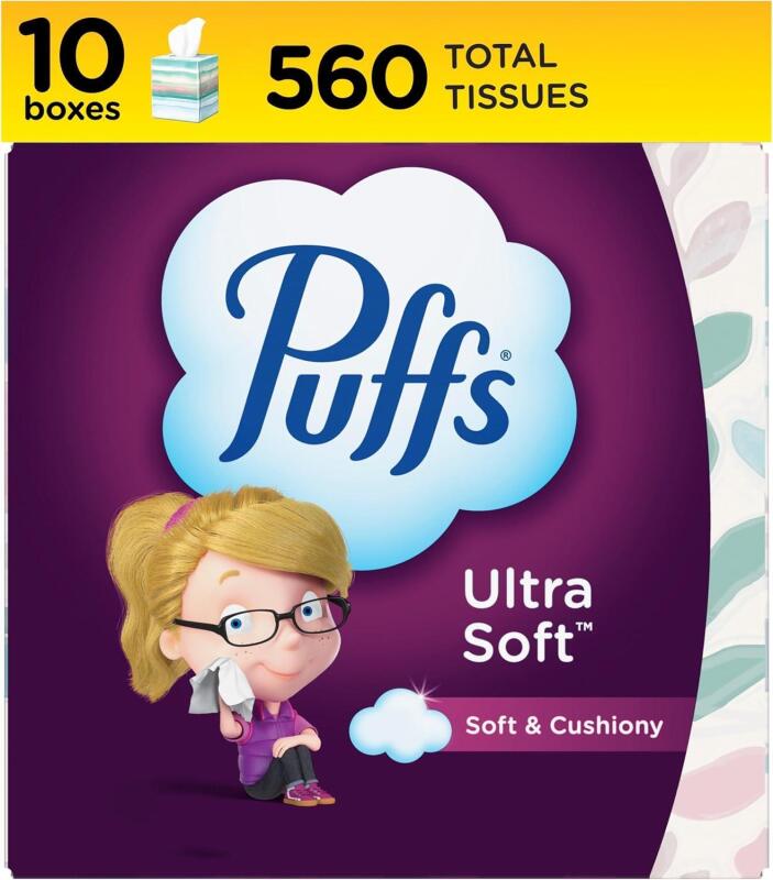 New Puffs Ultra Soft Non-Lotion Tissues, 10 Cubes, 56 Tissues Per Box