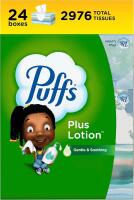 New Puffs Plus Lotion Facial Tissues, 24 Family Boxes, 124 Tissues Per Box