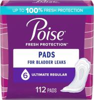 New Poise Incontinence & Postpartum Pads for Bladder Leaks, 6 Drop Ultimate Absorbency, Regular Length, 112 Count, Packaging May Vary