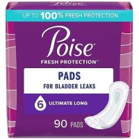 New Poise Incontinence & Postpartum Pads for Bladder Leaks, 6 Drop Ultimate Absorbency, Long Length, 90 Count, Packaging May Vary