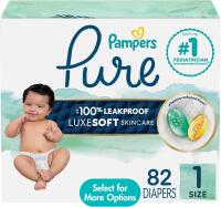 New Pampers Pure Protection Baby Diapers, Size 1 (8-14 lbs), 132 Count, Up to 100% Leakproof, Premium Plant-based Skin Protection, Hypoallergenic Soft Diapers