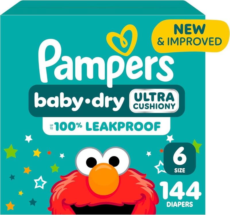 New Pampers Diapers - Baby Dry - Size 6, 144 Count, Absorbent Disposable Infant Diaper (Packaging May Vary)
