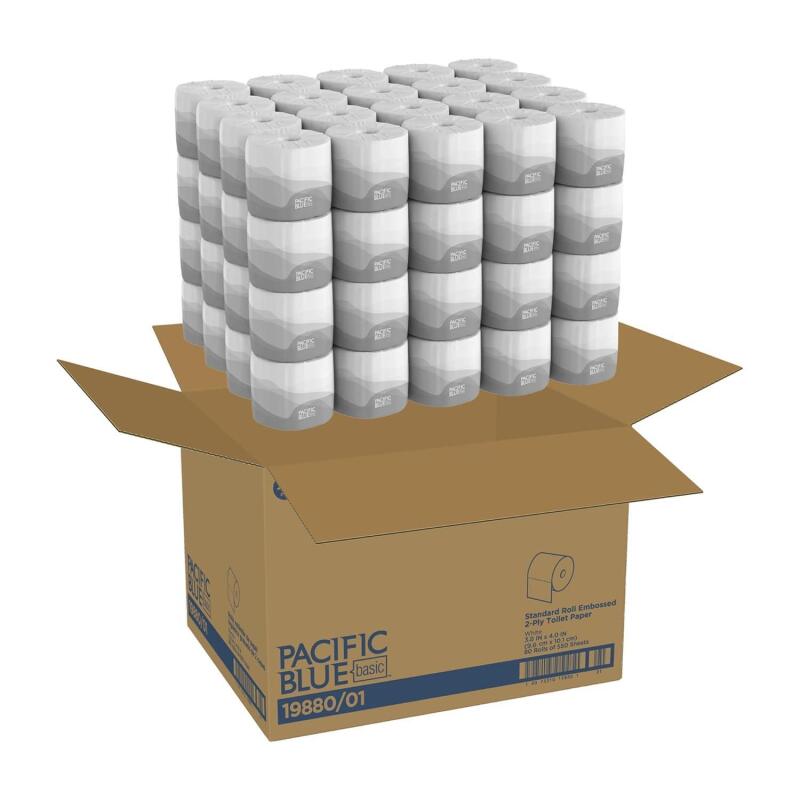 New Pacific Blue Basic Standard Roll Embossed 2-Ply Toilet Paper by GP PRO (Georgia-Pacific), 80 Rolls per Case