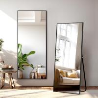 New retail $135 NicBex Full Length Mirror with Stand, 56"x19" Aluminum Alloy Frame Floor Mirror, Black, Shatter-Proof Glass - Free Standing, Leaning Against Wall or Wall-Mounted, for Bedroom Living Room Dressing Room