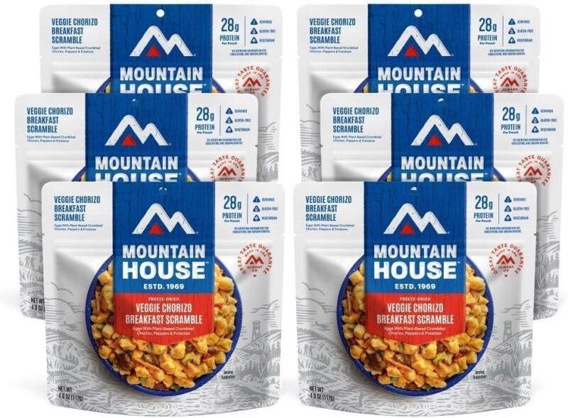 New Mountain House Veggie Chorizo Breakfast Scramble | Freeze-Dried Backpacking & Camping Food | 6-Pack | Gluten-Free & Vegetarian