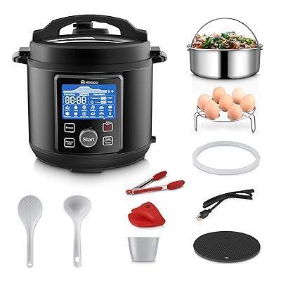 New MOOSOO 12-in-1 Electric Pressure Cooker, Instant Digital Pressure Pot,6 Quart,Stain-Resistant Slow Cooker,Steamer, Saut&Atilde;&copy;,Rice Cooker,Yogurt Maker, Cake Maker, Egg Cooker, Sterilizer and Warmer with Large LCD Panel, 11+ Accessories,Black