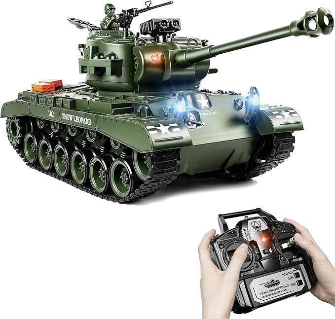 New (box damage) Supdex 1:18 RC Tank, 2.4Ghz US M26 Pershing Remote Control Model Toys, RC Vehicle Military Tank That Shoots Airsoft BBS and Water Bombs for Adult and Kid, Army Toy with Smoke, Lights, Sound and Recoil