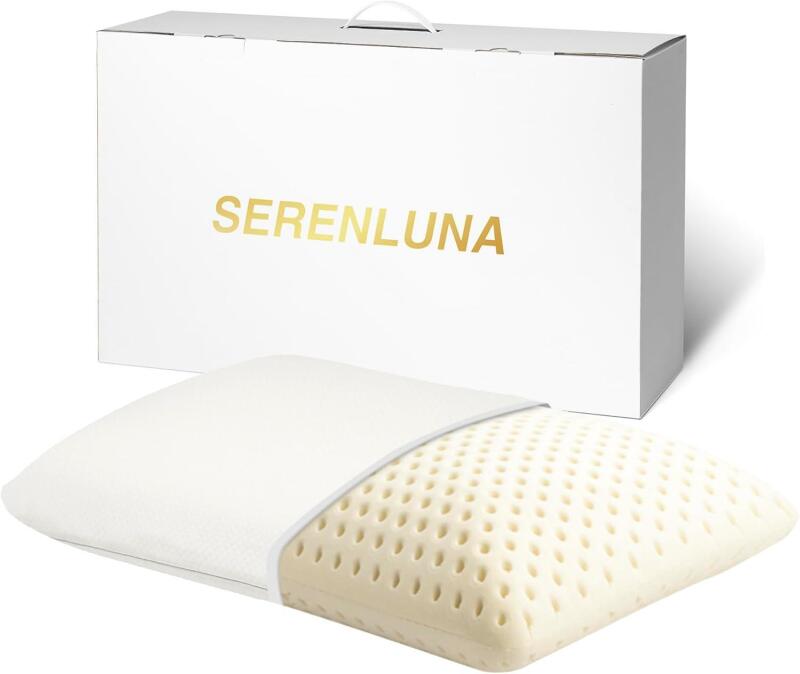 New SerenLuna 100% Natural Talalay Premium Latex Pillow, Removable Cotton Cover Bed Pillows for Sleeping (Soft Latex, Queen)