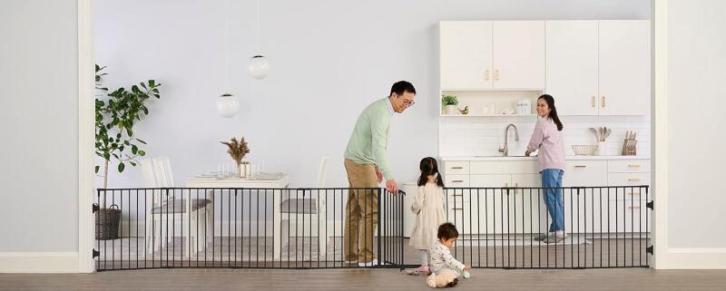 New Regalo 194-Inch Super Wide Adjustable Baby Gate and Play Yard, Black, 2-in-1, Bonus Kit, Includes 4 Pack of Wall Mounts