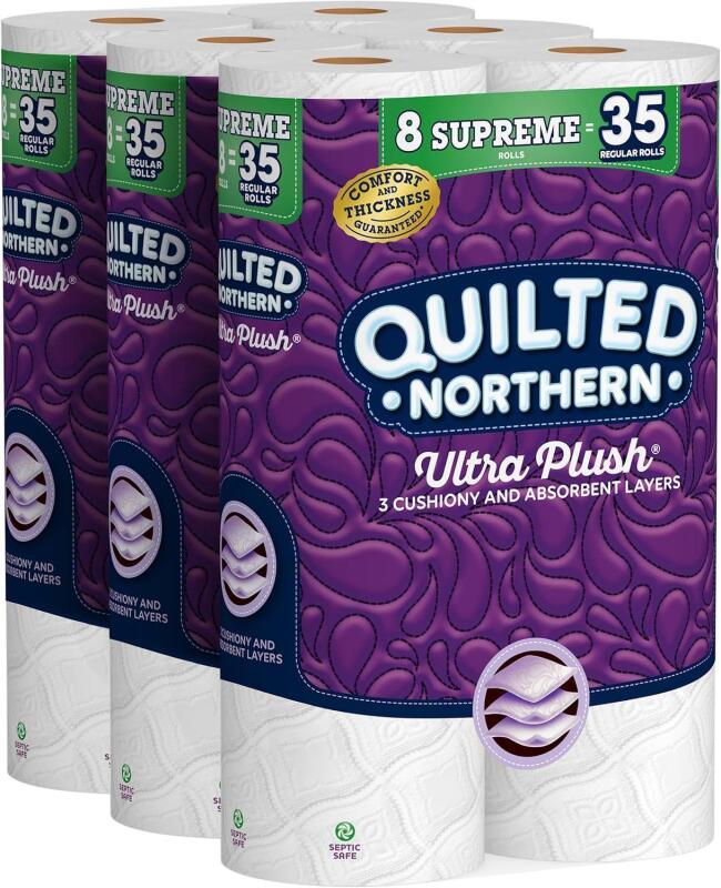 New Quilted Northern Ultra Plush Toilet Paper, 24 Supreme Rolls = 105 Regular Rolls, 3-ply Bath Tissue