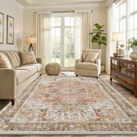 New Smiry Area Rugs for Living Room Bedroom, Machine Washable 8x10 Vintage Rug, Soft Plush Bedside Floor Carpet for Farmhouse Nursery Kitchen Laundry Home Decor, Gold