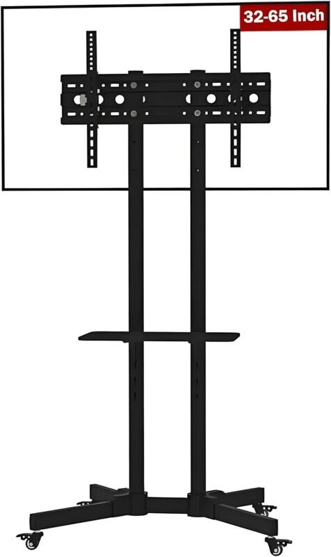 New LAFLAURENT Height Adjustable Mobile TV Stand for 32"-65" TVs, VESA Up to 600x400mm, Supports Up to 50kg, Adjustable Shelf & Integrated Cable Management, Black