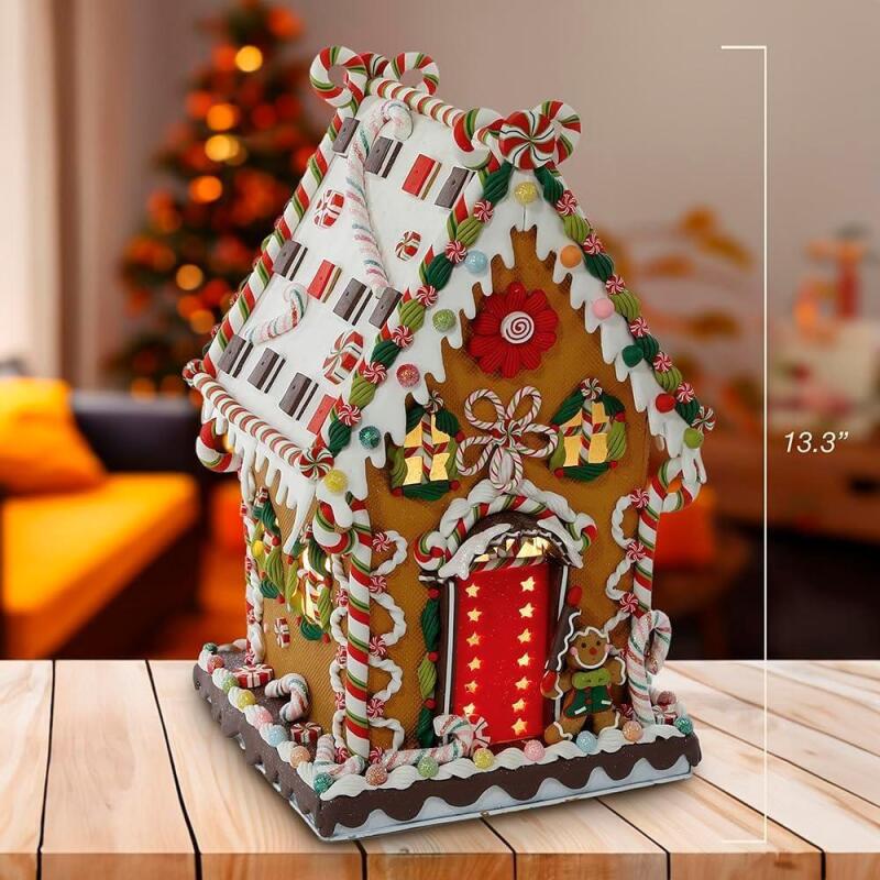 New Retail $168 Kurt Adler J3579 Claydough and Metal Cookie and Candy Lighted Decoration, 13-1/4-Inch Gingerbread House, Multi-Colored