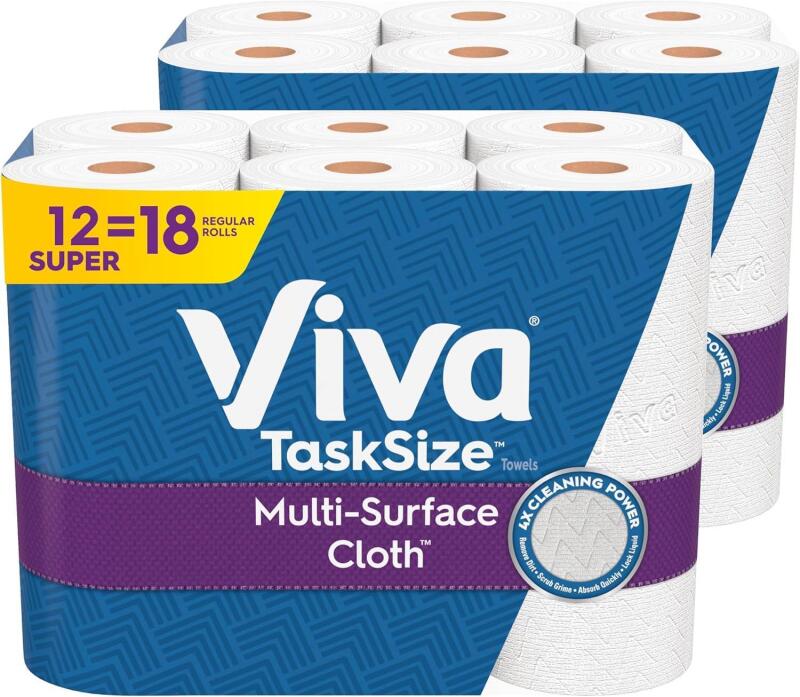 New Viva Multi-Surface Cloth Paper Towels, Task Size - 12 Super Rolls (2 Packs of 6) - 81 Sheets Per Roll