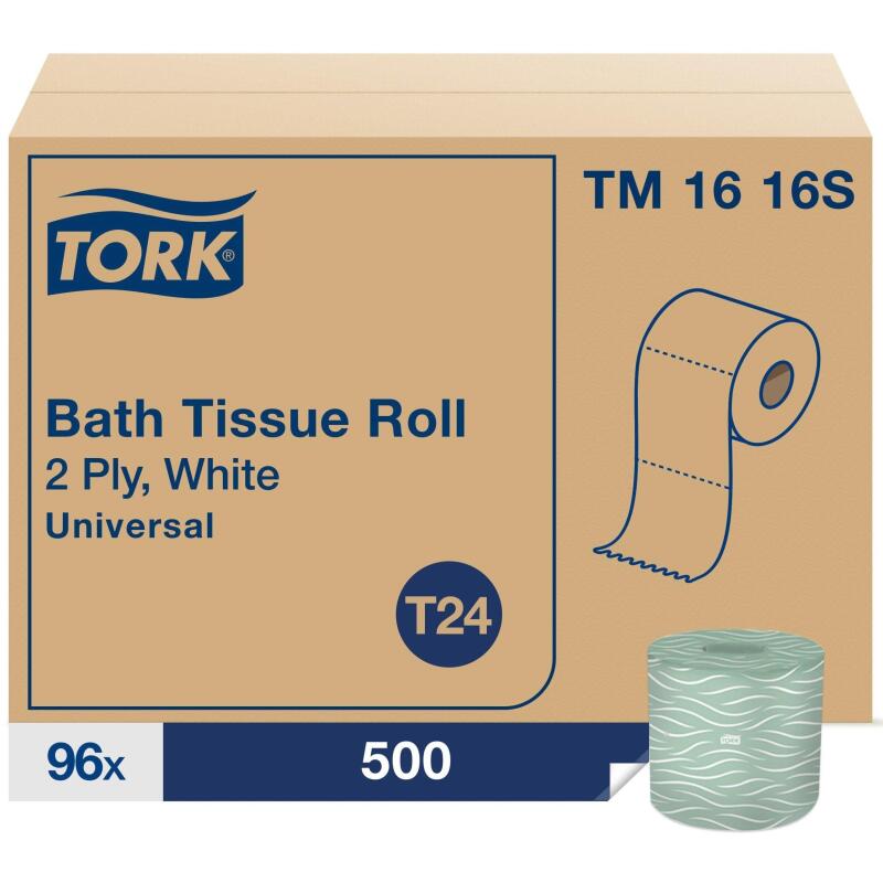New Tork Septic Safe Toilet Paper, White, 2-Ply 100% Recycled, Eco-Friendly, T24 Compatible 96 Rolls x 500 Sheets (TM1616S)
