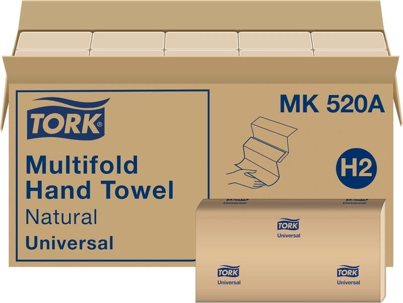 New Tork Multifold Hand Towel, Natural, 100% recycled, FSC certified, Compatible with H2 Dispensers, 16 packs x 250 sheets (MK520A)