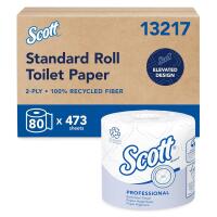 New Scott Professional 100% Recycled Fiber Standard Roll Bulk Toilet Paper (13217), 2-Ply, Elevated Design, White, Individually Wrapped (80 Rolls of 473 Sheets, 37,840 Sheet Total)