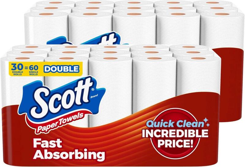 New Scott Paper Towels, Choose-A-Sheet, 30 Double Rolls = 60 Regular Rolls (108 Sheets Per Roll)