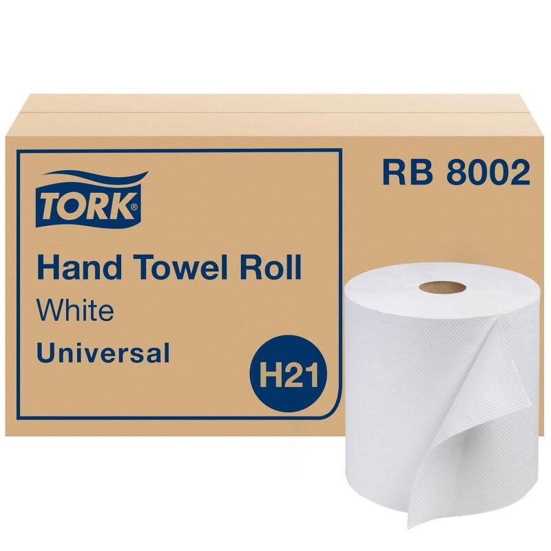 New Tork Universal Hand Towel Roll White, Compatible with H21 Dispensers, 100% Recycled Fiber 6 Rolls x 800 Ft (RB8002)