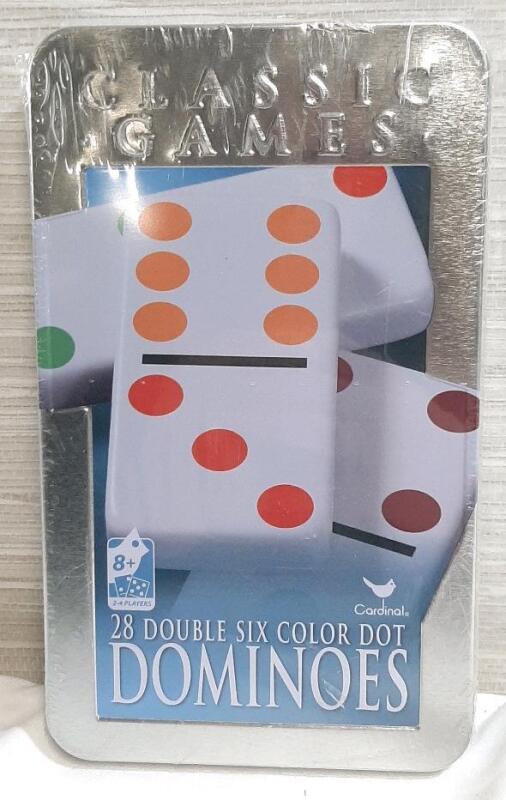 New Set of 28 Double Six Color Dot Dominoes