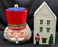2 New Ceramic Christmas Cookie Jars Up To 9" Tall, SKU 3-860-3301