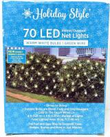 New 70 LED Indoor/Outdoor Warm White Bulbs/Green Wire Net Lights, 4ft &times; 4ft, String To String Connector For Daisy Chaining, Break, Fade, and Chip Resistant Bulbs, Cool to the Touch
