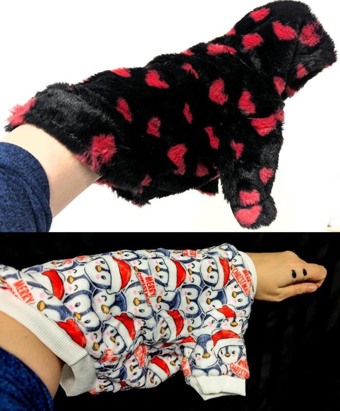 2 New Medium-Sized Dog Holiday Sweaters : Merry Christmas Penguin Crewneck & Faux Fur Heart Hoodie