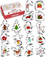 New 16pc Melonva Metal CHRISTMAS COOKIE CUTTERS, Most Around 3" Long