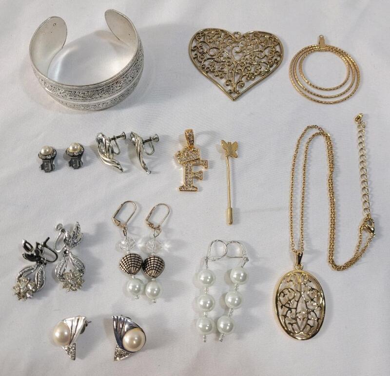 Beautiful Jewelry Lot . Includes : Earring Sets , Cuff Bracelet , Pin , Pendants & Necklace
