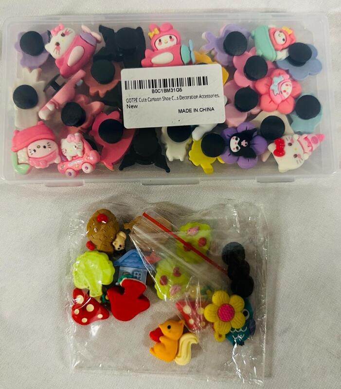 40+ Assorted Shoe Charms, Includes Hello Kitty, Flowers, and More