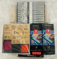 New Art Set, Includes Acrylic Markers, Encouragement Stamps, Drawing Pens, and Artist Apron