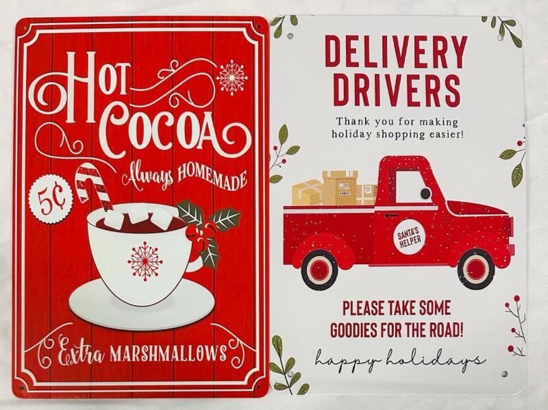 2 Decorative Metal Signs, Winter Themed, Both 8&rdquo; x 12&rdquo; - See Photos