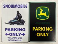 2 Metal Parking Signs, Includes &ldquo;Snowmobiles Only&rdquo; and &ldquo;John Deere Only&rdquo;, Both 8&rdquo; x 12&rdquo;