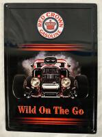 Red Crowl Gasoline Metal Sign with Hot Rod - 12&rdquo; x 17&rdquo;