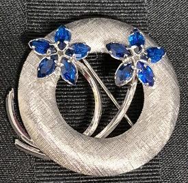 Vintage Brooch Stamped ART Sterling Blue Stones 1.4" Diameter