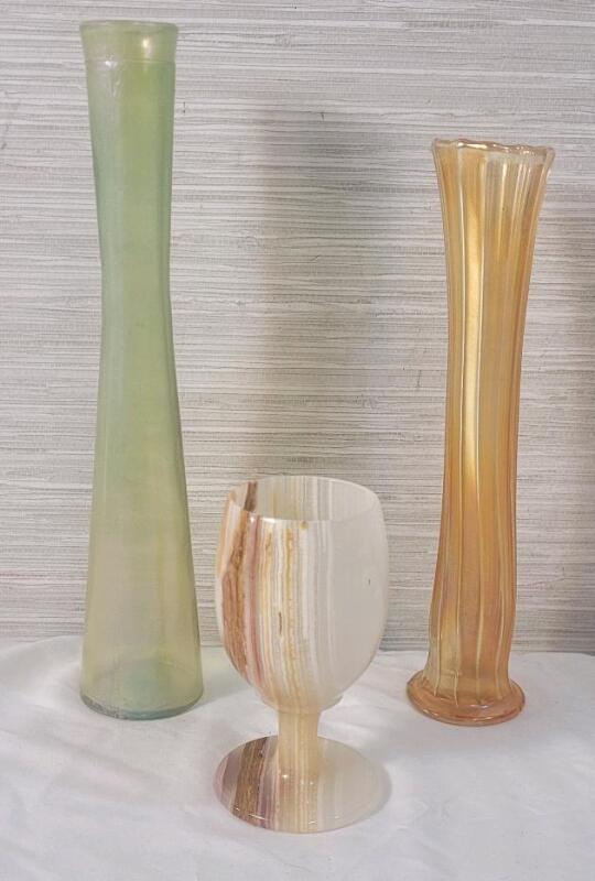 Three (3) Vintage Home Decor Vases . Measures 5" , 10 &frac12;" & 12" Tall