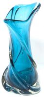 Gorgeous Turquoise Art Glass Organic Swirl Slump Vase, 10.5" Tall, No Chips or Cracks