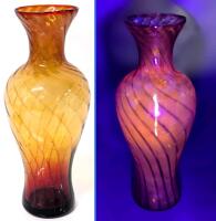 Vintage Cadmium Glass Swirling Line Vase, 8" Tall, No Chips or Cracks, Lots of Bubble Inclusions