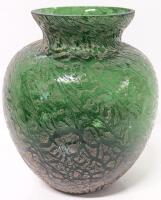 Neat Vintage Loetz-Style Crackled Emerald Green Glass Vase, 6.8" Tall, No Cracks, Chip in Top Rim