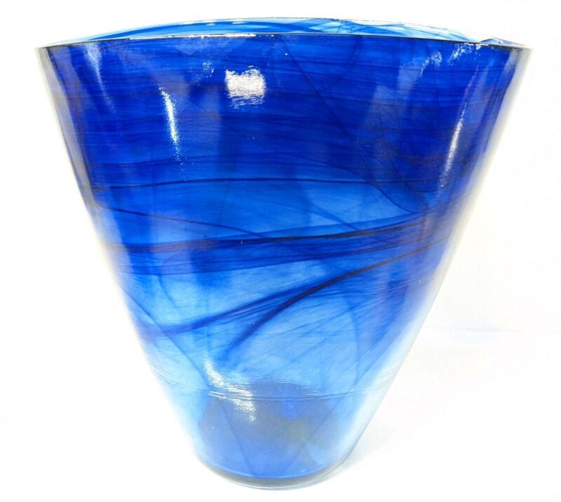 Cobalt Blue Swirl Oval Top Art Glass Vase, o.5" Tall, No Chips or Cracks