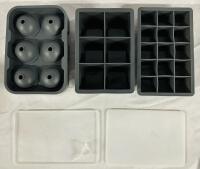 3 New Quikono Ice Cube Trays with Lids, Includes Sphere, Large Cube, and Small Cube