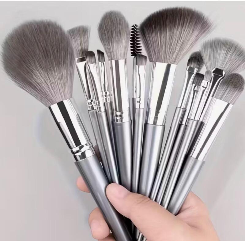 New 14 Piece Complete Makeup Brush Set Soft Nylon Bristles Hypoallergenic Durable ABS Handle Multi-Use for Powder, Eyeshadow & More Stock photos added