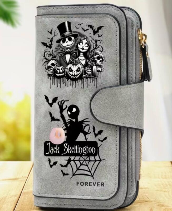 New Disney Jack Skellington Vintage Clutch Wallet - Large Capacity Multi-Compartment Purse with Zipper Pockets & Snap Closure, Gothic Design approximately 7.4 x 3.8&rsquo;&rsquo; stock photos added
